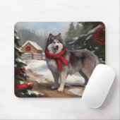 Alaskan Malamute Hond in Sneeuw Kerstmis Muismat (Met muis)