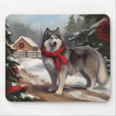 Alaskan Malamute Hond in Sneeuw Kerstmis Muismat (Voorkant)