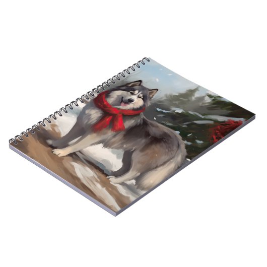 Alaskan Malamute Hond in Sneeuw Kerstmis Notitieboek (Linkerzijde)