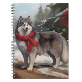 Alaskan Malamute Hond in Sneeuw Kerstmis Notitieboek (Voorkant)