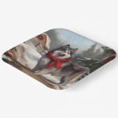 Alaskan Malamute Hond in Sneeuw Kerstmis Papieren Bordje (Gebogen)