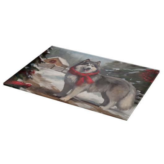 Alaskan Malamute Hond in Sneeuw Kerstmis Snijplank (Hoek)