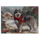 Alaskan Malamute Hond in Sneeuw Kerstmis Snijplank (Voorkant)