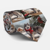 Alaskan Malamute Hond in Sneeuw Kerstmis Stropdas (Opgerold)