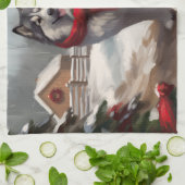 Alaskan Malamute Hond in Sneeuw Kerstmis Theedoek (Gevouwen)
