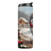 Alaskan Malamute Hond in Sneeuw Kerstmis Thermosbeker (Gedraaid links)