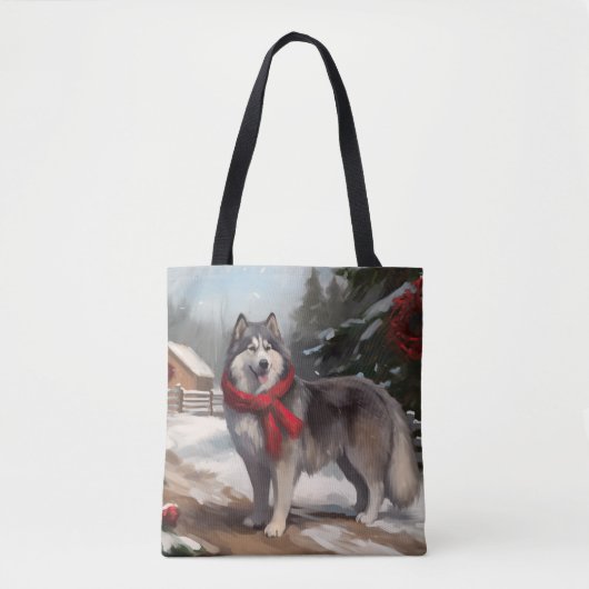 Alaskan Malamute Hond in Sneeuw Kerstmis Tote Bag (Voorkant)