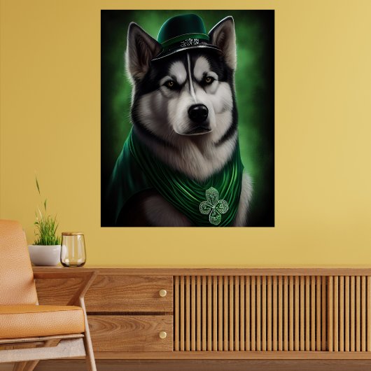 Alaskan Malamute hond in St. Patrick's Day jurk Poster (Woonkamer 2)