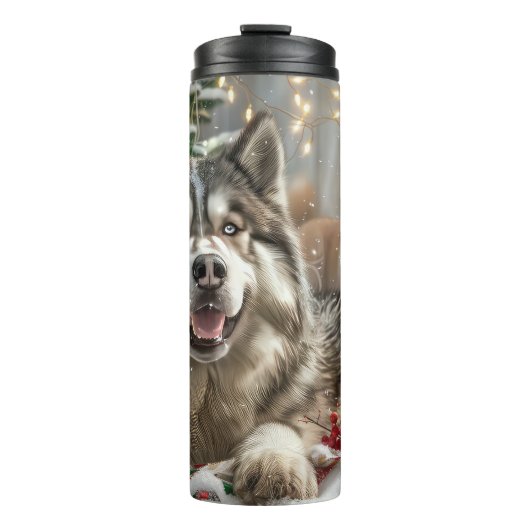 Alaskan Malamute Hond Kerst Festief Thermosbeker (Voorkant)