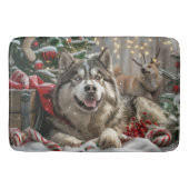 Alaskan Malamute Hond Kerstfeest Badmat (Voorkant)