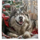 Alaskan Malamute Hond Kerstfeest Douchegordijn (Voorkant)