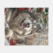 Alaskan Malamute Hond Kerstfeest Fleece Deken (Voorkant (Horizontaal))