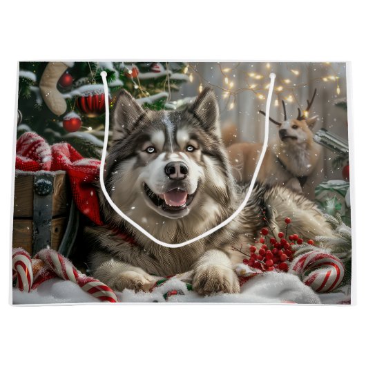 Alaskan Malamute Hond Kerstfeest Groot Cadeauzakje (Voorkant)
