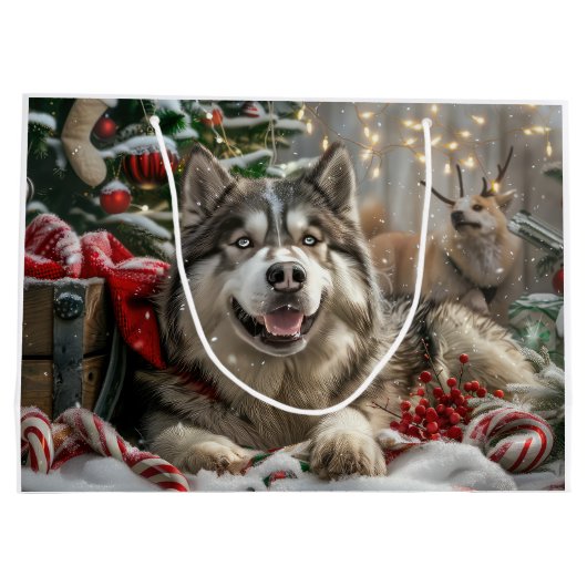 Alaskan Malamute Hond Kerstfeest Groot Cadeauzakje (Achterkant)