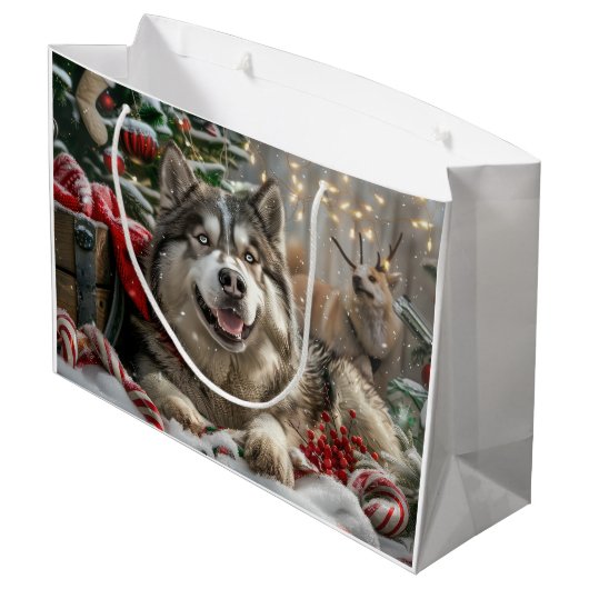 Alaskan Malamute Hond Kerstfeest Groot Cadeauzakje (Achterkant Gekanteld)