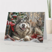 Alaskan Malamute Hond Kerstfeest Kaart (Voorkant)