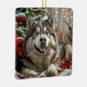 Alaskan Malamute Hond Kerstfeest Keramisch Ornament (Rechts)
