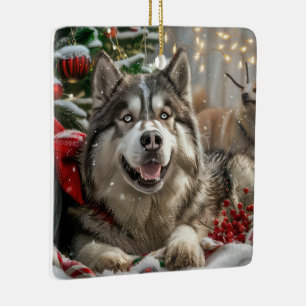 Alaskan Malamute Hond Kerstfeest Keramisch Ornament