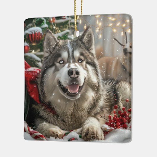 Alaskan Malamute Hond Kerstfeest Keramisch Ornament (Links)
