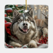 Alaskan Malamute Hond Kerstfeest Keramisch Ornament (Achterkant)