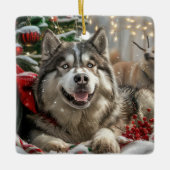 Alaskan Malamute Hond Kerstfeest Keramisch Ornament (Voorkant)