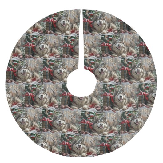 Alaskan Malamute Hond Kerstfeest Kerstboom Rok (Voorkant)