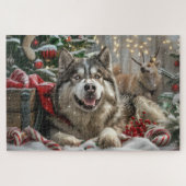 Alaskan Malamute Hond Kerstfeest Legpuzzel (Horizontaal)