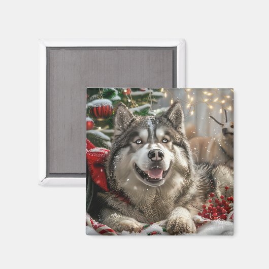 Alaskan Malamute Hond Kerstfeest Magneet (Voorkant / Achterkant)