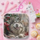 Alaskan Malamute Hond Kerstfeest Papieren Bordje (Feest)