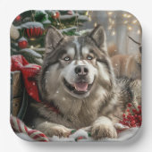 Alaskan Malamute Hond Kerstfeest Papieren Bordje (Voorkant)