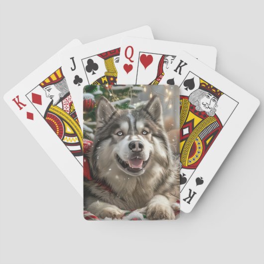 Alaskan Malamute Hond Kerstfeest Pokerkaarten (Achterkant)