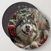 Alaskan Malamute Hond Kerstfeest Ronde Button 6,0 Cm (Voorkant /achterkant)