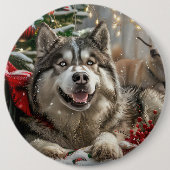 Alaskan Malamute Hond Kerstfeest Ronde Button 6,0 Cm (Voorkant)