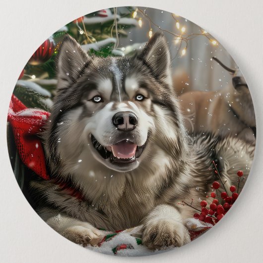 Alaskan Malamute Hond Kerstfeest Ronde Button 6,0 Cm (Voorkant)