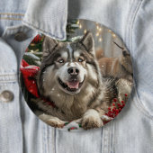 Alaskan Malamute Hond Kerstfeest Ronde Button 6,0 Cm (In situ)