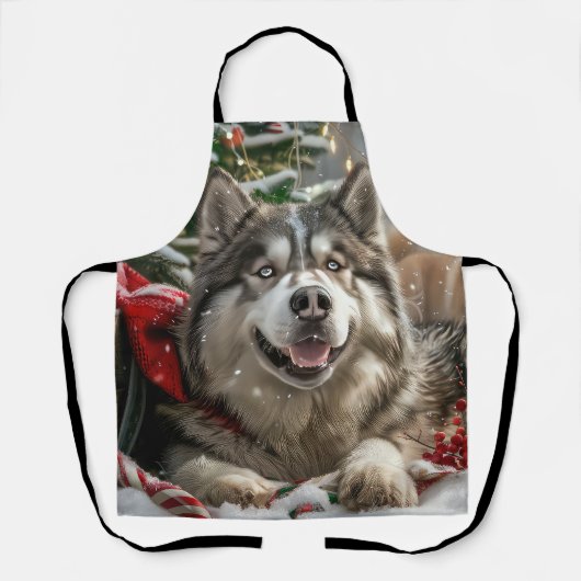 Alaskan Malamute Hond Kerstfeest Schort (Voorkant)