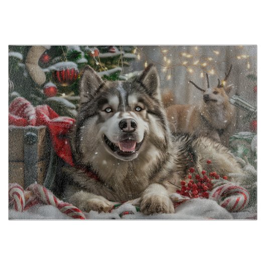 Alaskan Malamute Hond Kerstfeest Snijplank (Voorkant)