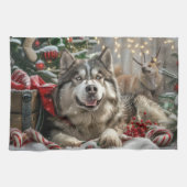 Alaskan Malamute Hond Kerstfeest Theedoek (Horizontaal)