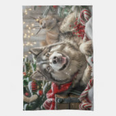 Alaskan Malamute Hond Kerstfeest Theedoek (Verticaal)