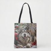 Alaskan Malamute Hond Kerstfeest Tote Bag (Voorkant)