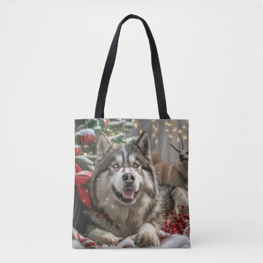Alaskan Malamute Hond Kerstfeest Tote Bag (Voorkant)