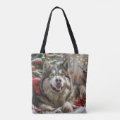 Alaskan Malamute Hond Kerstfeest Tote Bag (Achterkant)