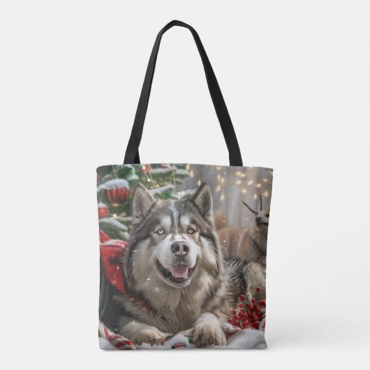 Alaskan Malamute Hond Kerstfeest Tote Bag (Achterkant)