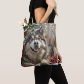 Alaskan Malamute Hond Kerstfeest Tote Bag (Dichtbij)
