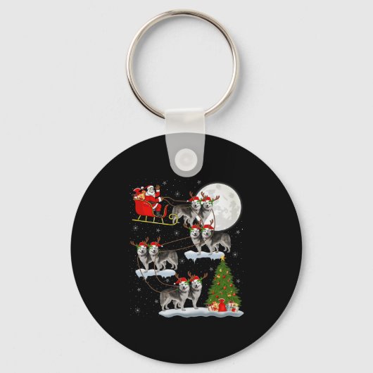 Alaskan Malamute Hond Kerstman Slede Vliegend Grap Sleutelhanger (Voorkant)