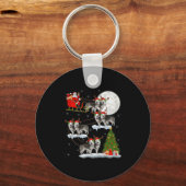 Alaskan Malamute Hond Kerstman Slede Vliegend Grap Sleutelhanger (Voorkant)