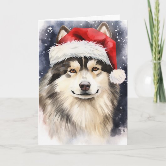 Alaskan Malamute Hond Kerstmis Santa Paws Feesteli Bedankkaart (Voorkant)