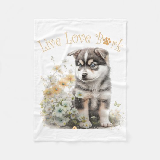 Alaskan Malamute Hond Moeder Bloemstuk Fleece Deken (Voorkant)