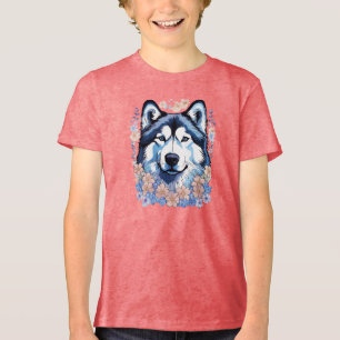 Alaskan Malamute-hond omringd door vergeet-mij-nie Tri-Blend Shirt