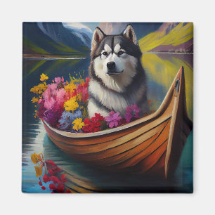 Alaskan Malamute-hond op peddel: Een Schitterend A Magneet